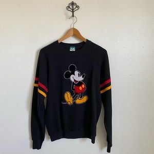 Vintage 1980's Mickey Mouse Striped Sleeve Sweatshirt Sz. L